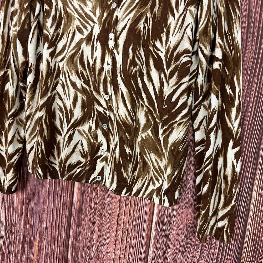 Talbots Cardigan Long Sleeve Animal Print Button Down Cotton Blend Brown Size XL - Picture 4 of 7